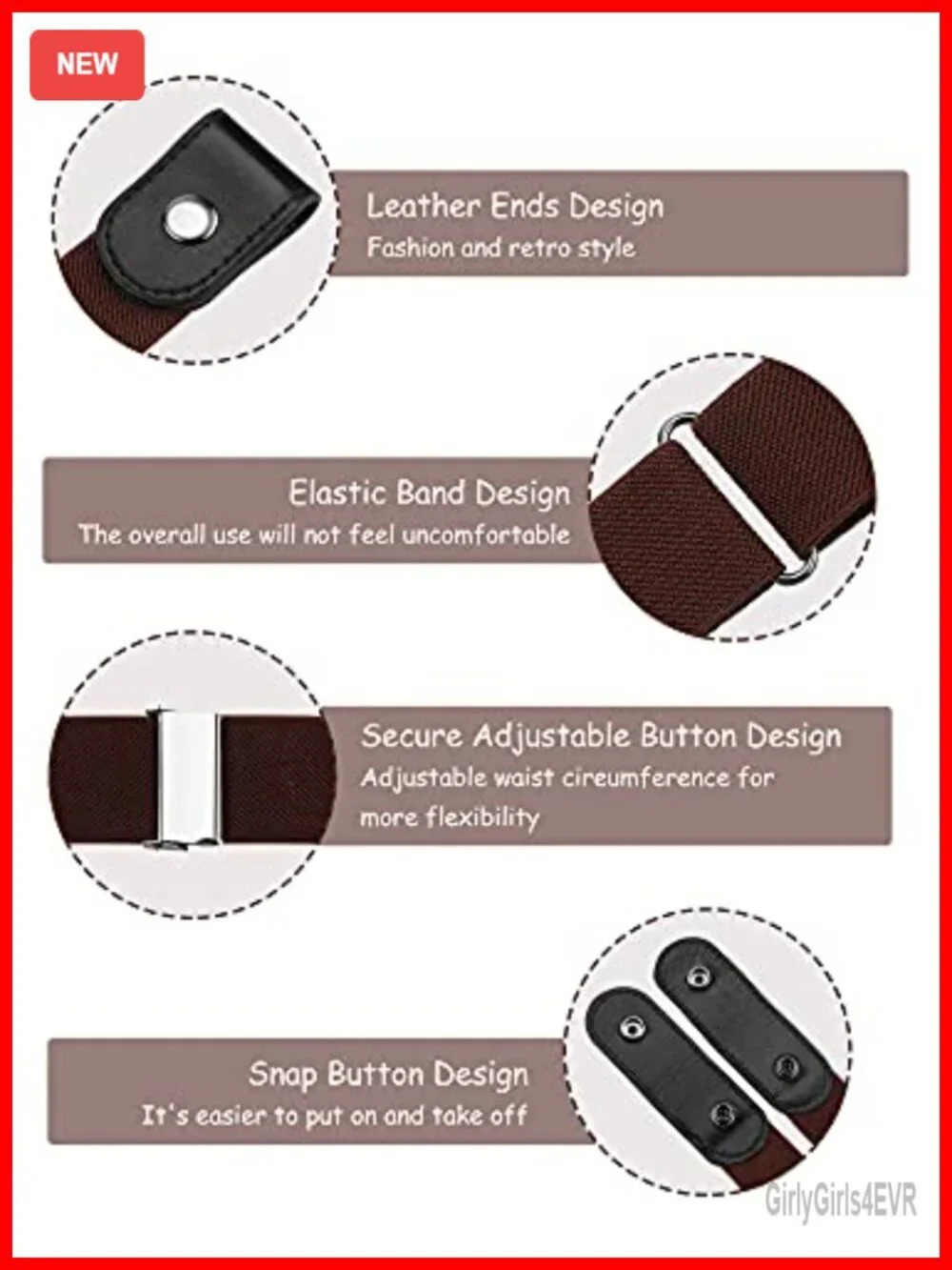 4 Pack No Buckle Stretch Belts for Women Men Adjustable Invisible Elastic Belt